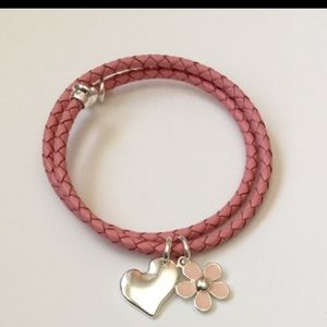 Pink Faux Leather Coil Bracelet with Charms
